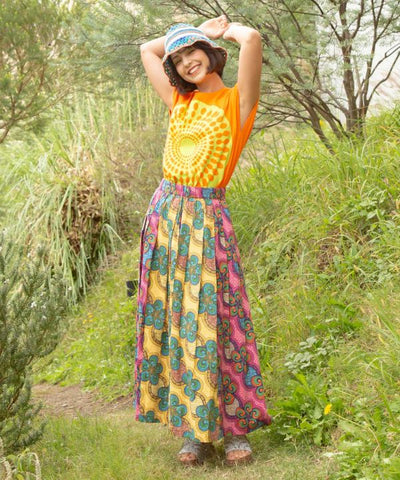 Kitenge Patchwork Pattern Voluminous Skirt Skirts by AMINA - Ametsuchi