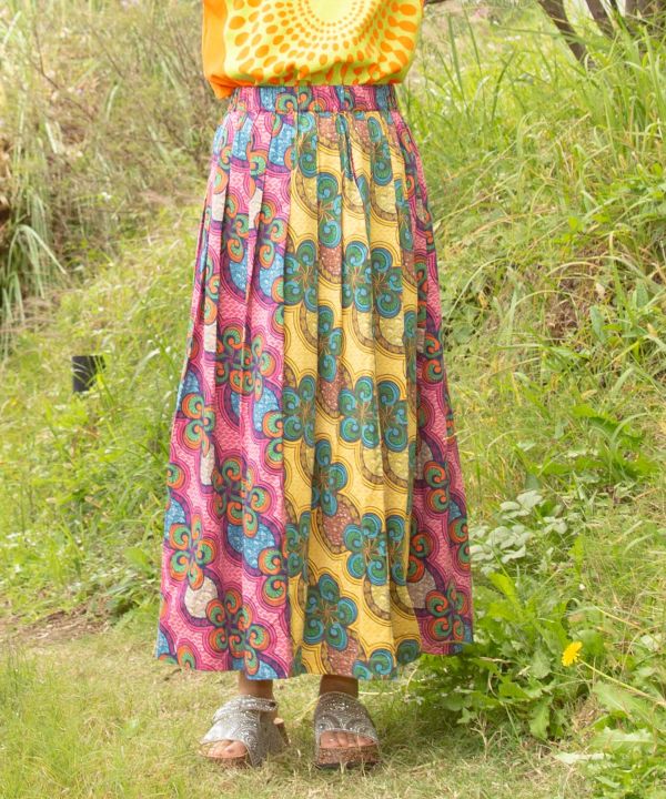 Kitenge Patchwork Pattern Voluminous Skirt Skirts by AMINA - Ametsuchi