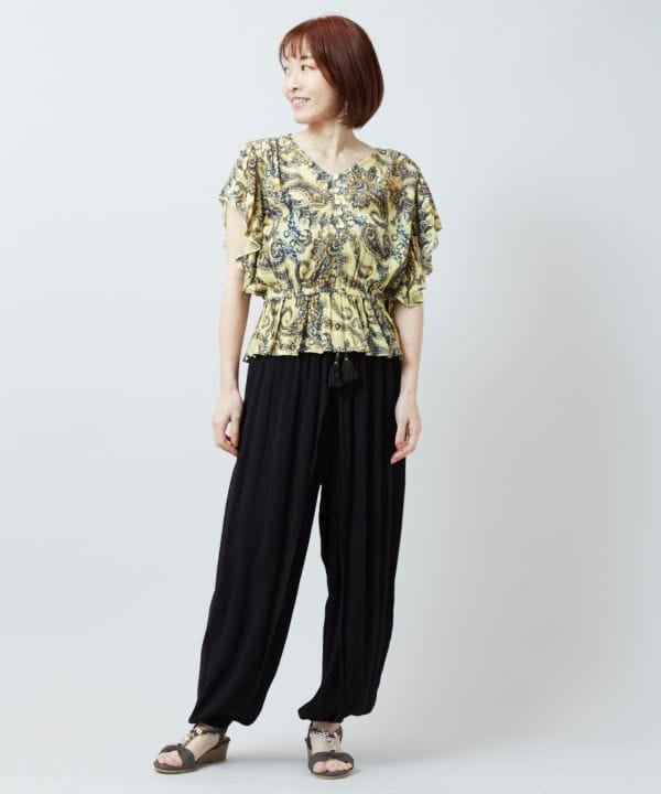 佩斯利花紋人造絲垂褶上衣 AMINA - Ametsuchi
