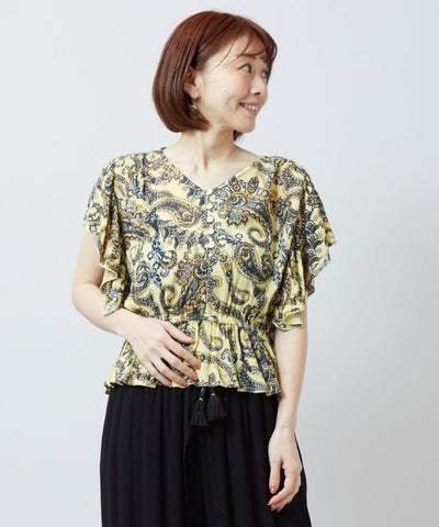 佩斯利花紋人造絲垂褶上衣 AMINA - Ametsuchi