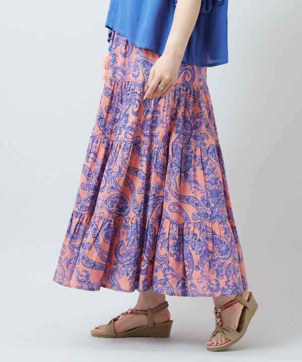 Paisley Tiered Cotton Skirt by AMINA - Ametsuchi