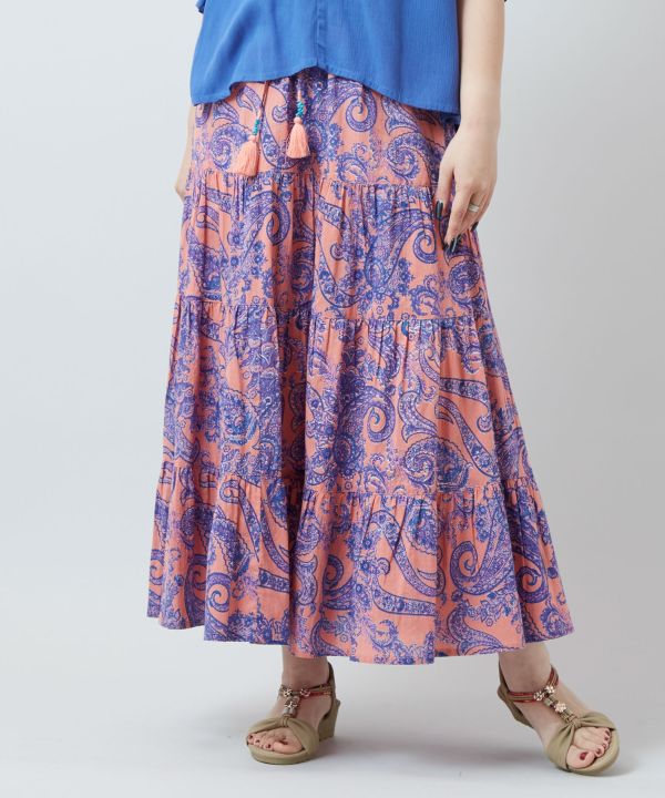 Paisley Tiered Cotton Skirt by AMINA - Ametsuchi