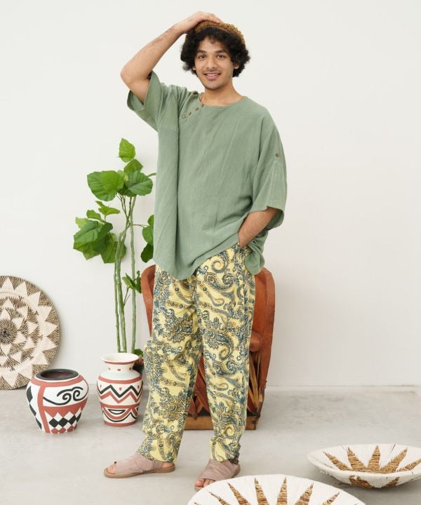 Paisley Tapered Cotton Pants by AMINA - Ametsuchi