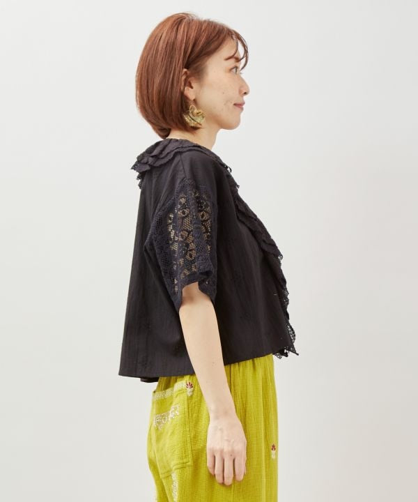 Lace Embroidered Frill Top by AMINA - Ametsuchi