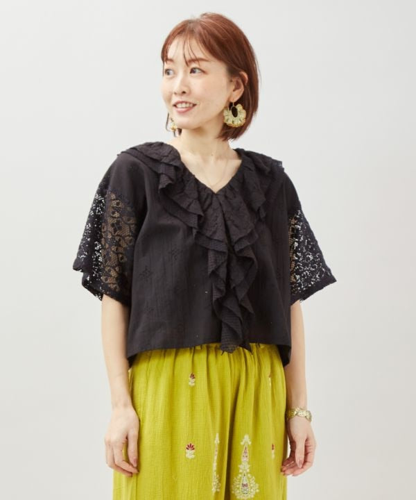 Lace Embroidered Frill Top by AMINA - Ametsuchi