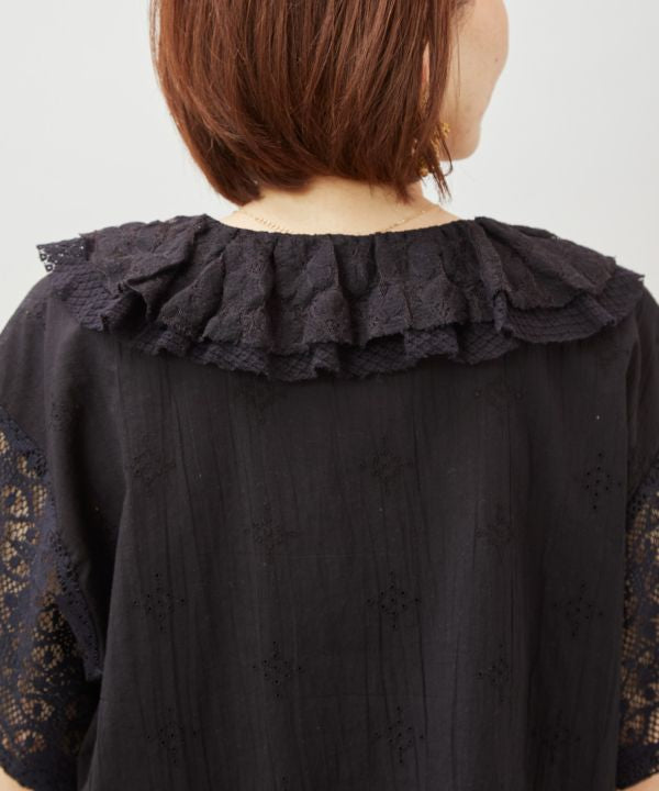 Lace Embroidered Frill Top by AMINA - Ametsuchi