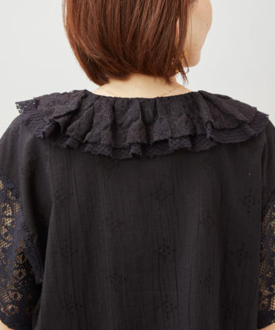 Lace Embroidered Frill Top by AMINA - Ametsuchi