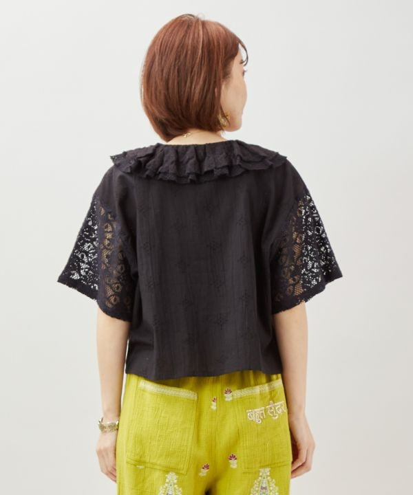 Lace Embroidered Frill Top by AMINA - Ametsuchi