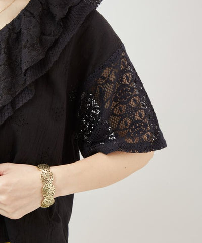 Lace Embroidered Frill Top by AMINA - Ametsuchi