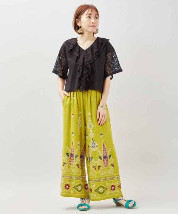 Lace Embroidered Frill Top by AMINA - Ametsuchi