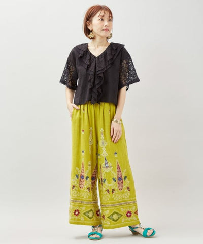 Lace Embroidered Frill Top by AMINA - Ametsuchi