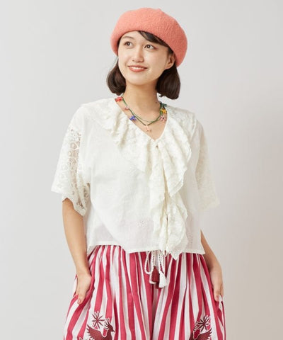 Lace Embroidered Frill Top by AMINA - Ametsuchi