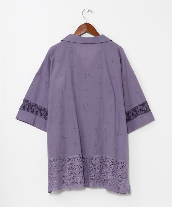 Lace Embroidered Open Collar Shirt by AMINA - Ametsuchi