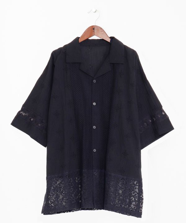 Lace Embroidered Open Collar Shirt by AMINA - Ametsuchi