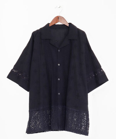 Lace Embroidered Open Collar Shirt by AMINA - Ametsuchi