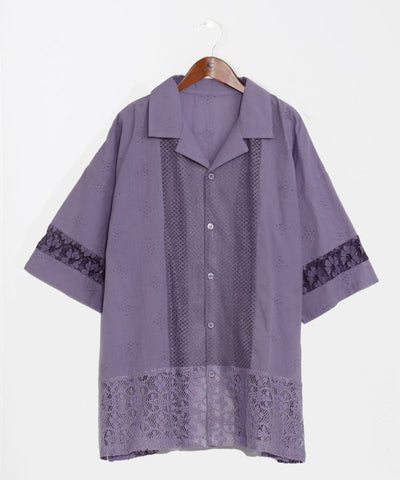Lace Embroidered Open Collar Shirt by AMINA - Ametsuchi