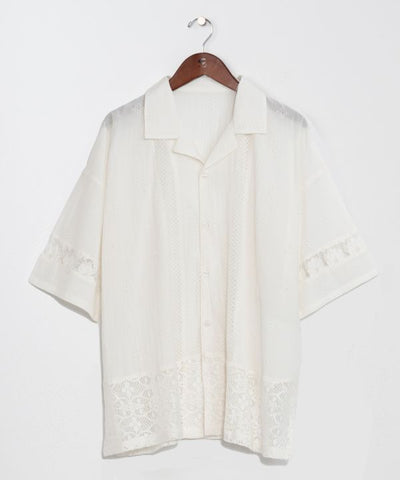 Lace Embroidered Open Collar Shirt by AMINA - Ametsuchi