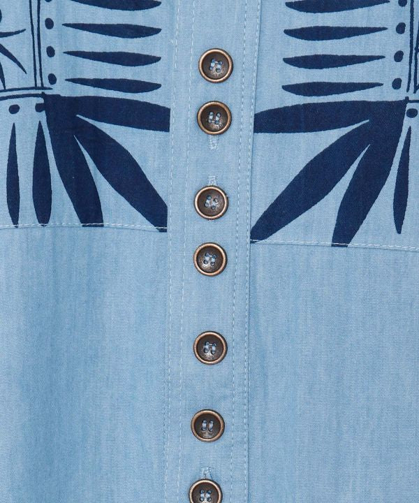 Indigo Color Long Band Collar Shirt Tops by AMINA - Ametsuchi