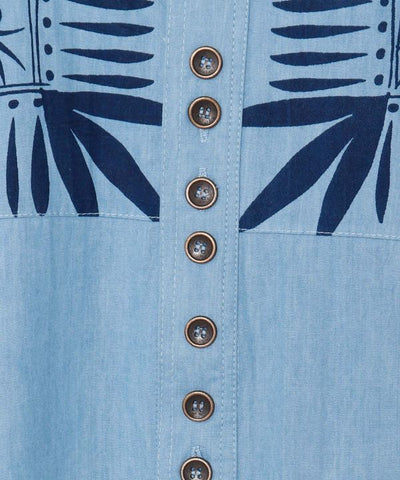 Indigo Color Long Band Collar Shirt Tops by AMINA - Ametsuchi