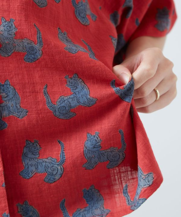 Tibetan Thangka Open Collar Shirt by AMINA - Ametsuchi