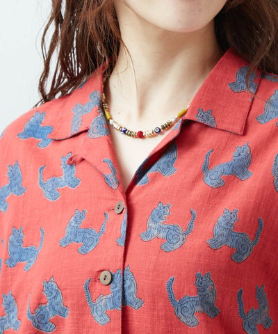 Tibetan Thangka Open Collar Shirt by AMINA - Ametsuchi
