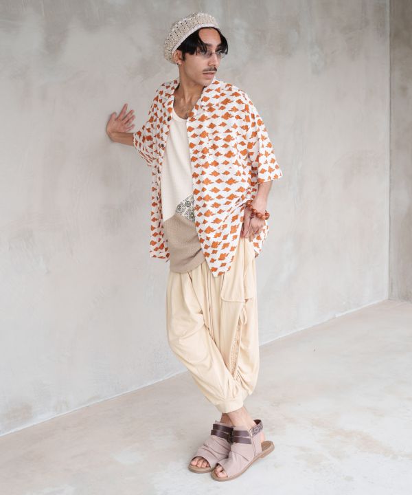 Men Tibetan Print Open Shirt by AMINA - Ametsuchi
