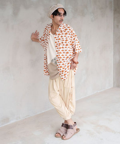 Men Tibetan Print Open Shirt by AMINA - Ametsuchi