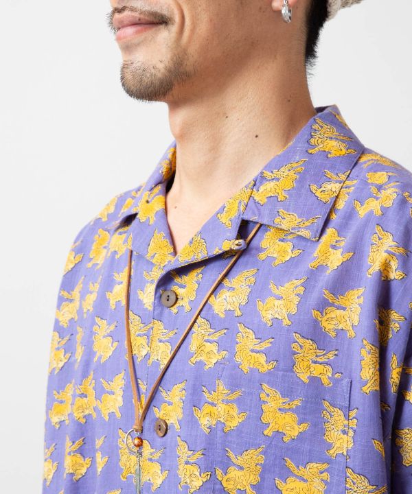 Men Tibetan Print Open Shirt by AMINA - Ametsuchi