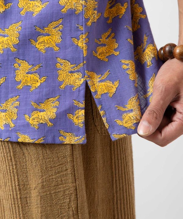 Men Tibetan Print Open Shirt by AMINA - Ametsuchi