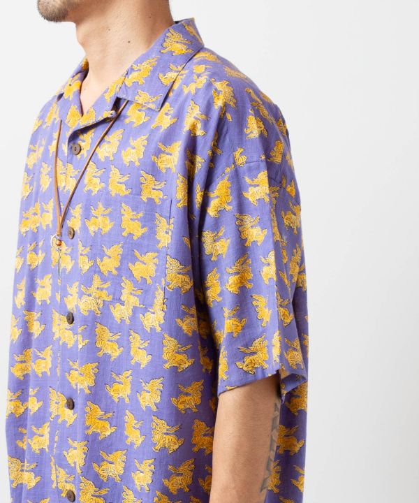 Men Tibetan Print Open Shirt by AMINA - Ametsuchi