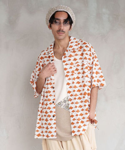 Men Tibetan Print Open Shirt by AMINA - Ametsuchi