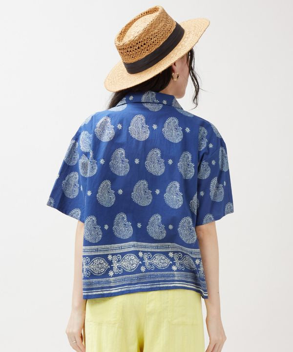 Chemise courte imprimée à la planche indigo par AMINA - Ametsuchi