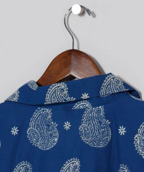Indigo Block Print Oversized Shirt by AMINA - Ametsuchi