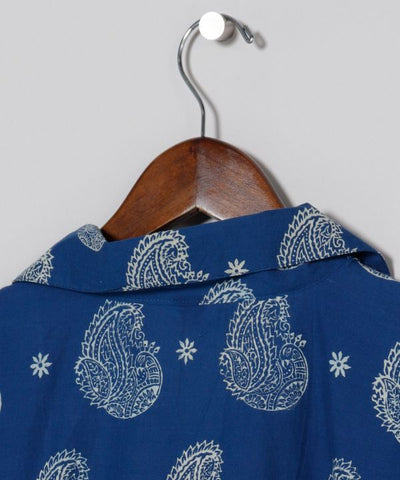 Indigo Block Print Oversized Shirt by AMINA - Ametsuchi