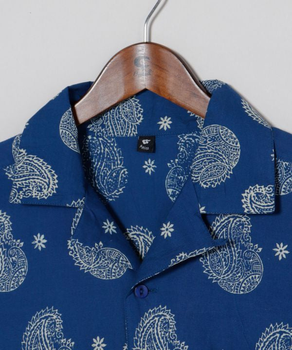 Indigo Block Print Oversized Shirt by AMINA - Ametsuchi