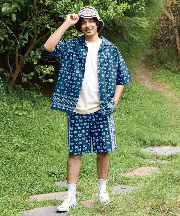 Indigo Block Print Oversized Shirt by AMINA - Ametsuchi