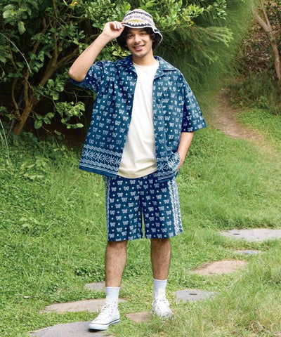 Indigo Block Print Oversized Shirt by AMINA - Ametsuchi