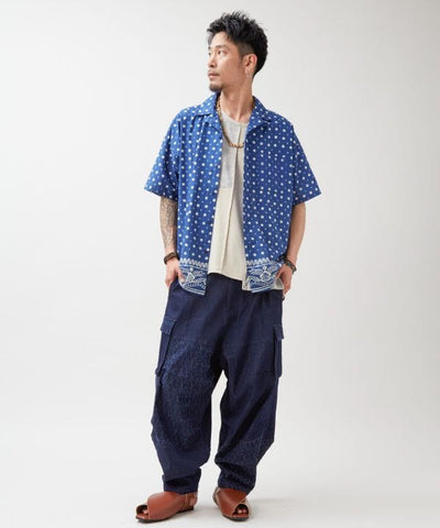 Indigo Block Print Oversized Shirt by AMINA - Ametsuchi