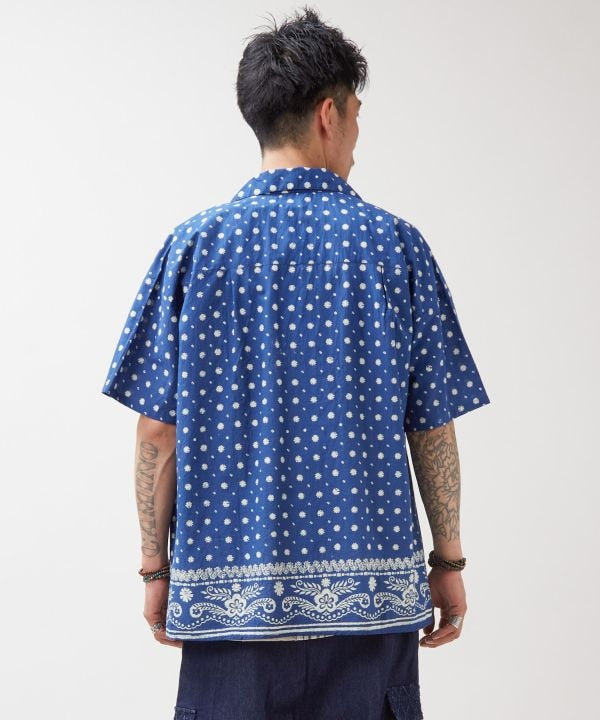 Indigo Block Print Oversized Shirt by AMINA - Ametsuchi