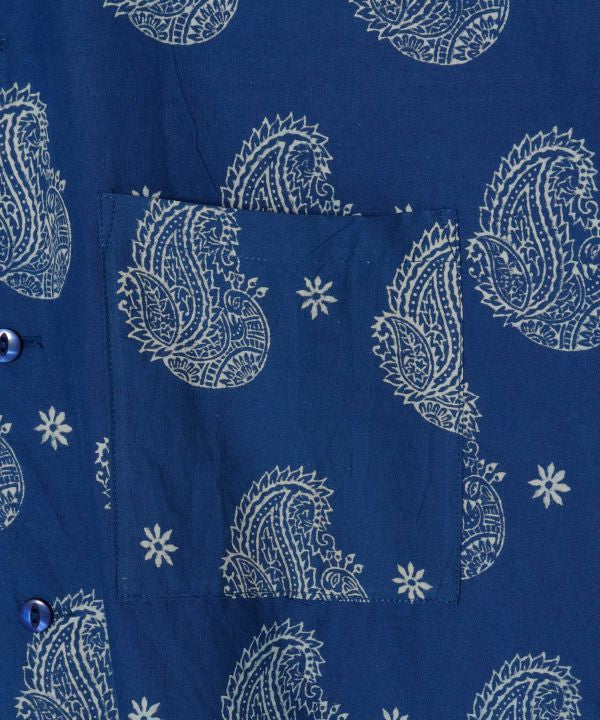 Indigo Block Print Oversized Shirt by AMINA - Ametsuchi