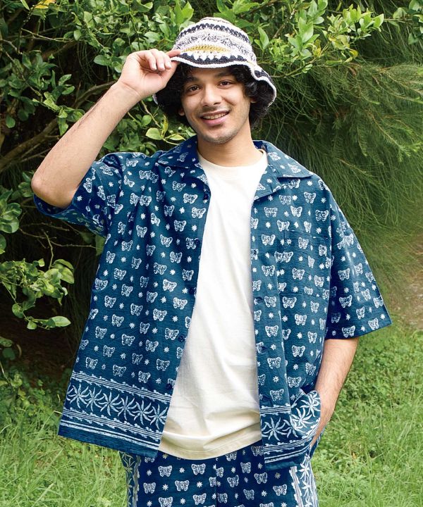 Indigo Block Print Oversized Shirt by AMINA - Ametsuchi
