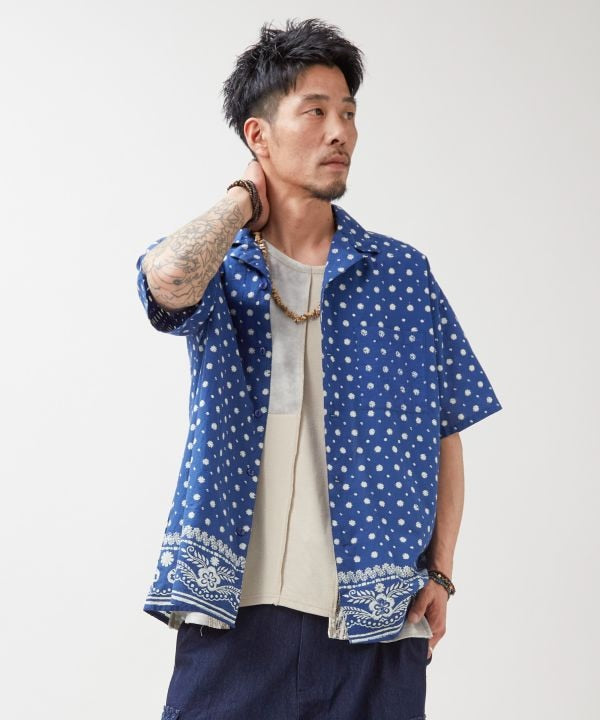 Indigo Block Print Oversized Shirt by AMINA - Ametsuchi