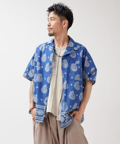 Indigo Block Print Oversized Shirt by AMINA - Ametsuchi