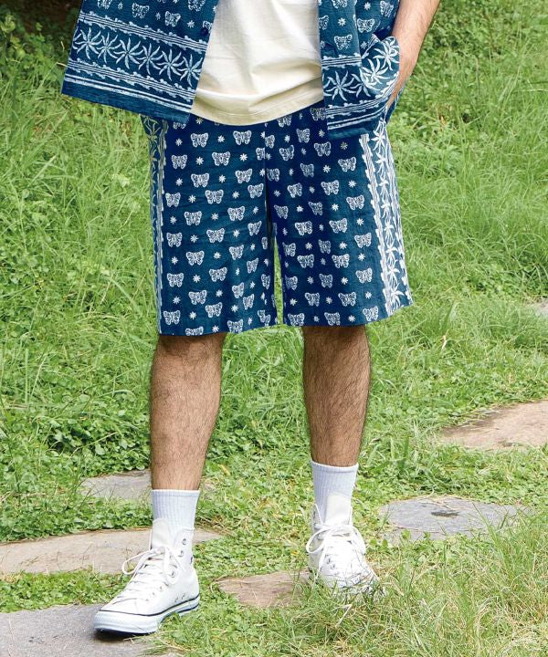 Indigo Block Print Shorts by AMINA - Ametsuchi