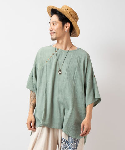 Linen Blend Embroidered Top Tops by AMINA - Ametsuchi