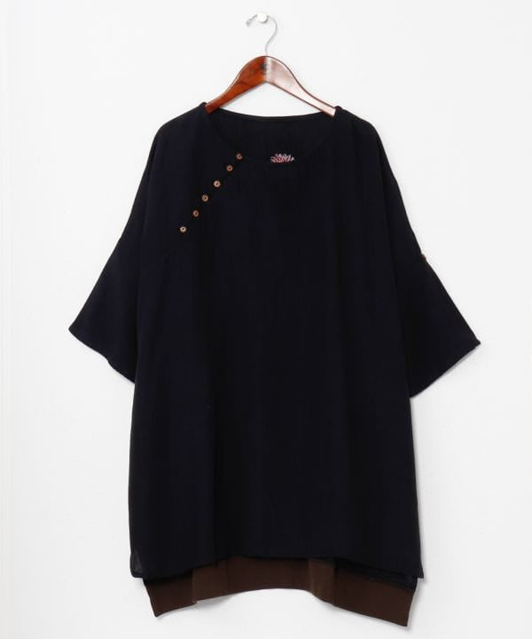 Linen Blend Embroidered Top Tops by AMINA - Ametsuchi