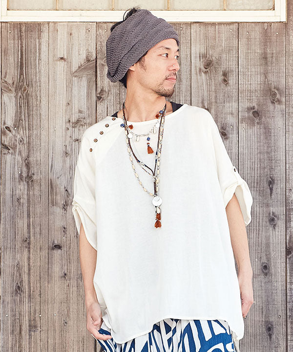 Linen Blend Embroidered Top Tops by AMINA - Ametsuchi