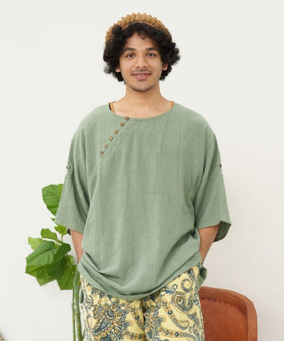 Linen Blend Embroidered Top Tops by AMINA - Ametsuchi