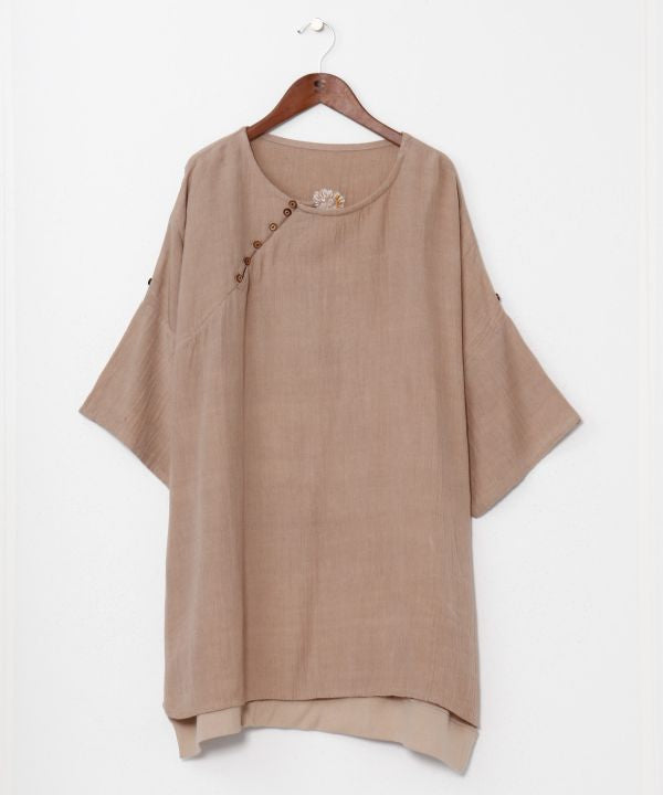 Linen Blend Embroidered Top Tops by AMINA - Ametsuchi