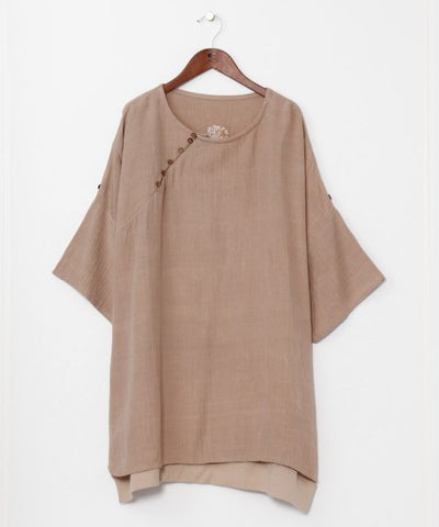 Linen Blend Embroidered Top Tops by AMINA - Ametsuchi